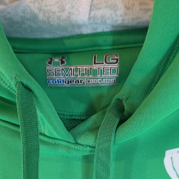 UNDER ARMOUR Mens LG Green Hustle Fleece Hoodie Pullover ColdGear Semi-Fitted - Picture 2 of 7